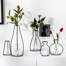 Black Iron Line Vase Flower Arrangement Crafts Plant Pot Rose Tulip Metal Holder Nordic Style Home Garden Wedding DIY Decoration
