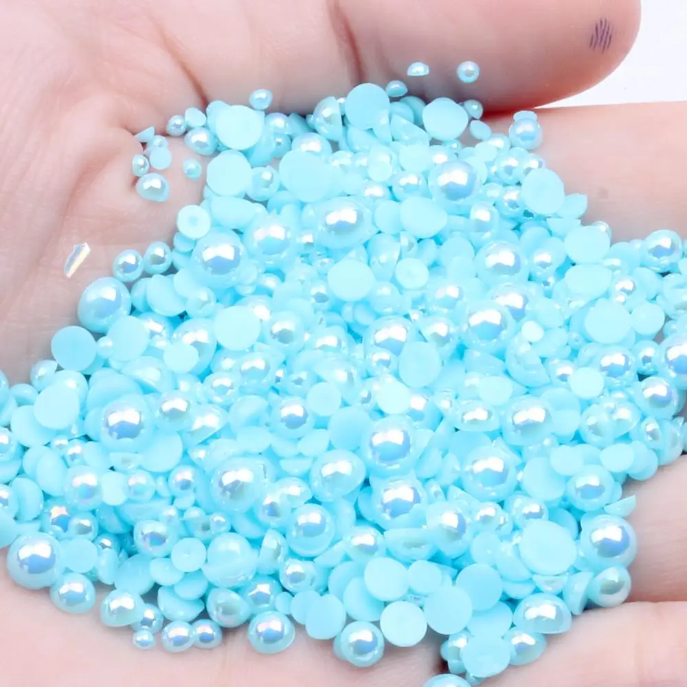 

1.5-12mm Aquamarine AB Half Round Craft ABS Imitation Resin Pearls Non Hotfix Scrapbook Beads For 3D Nails Art DIY Accessories