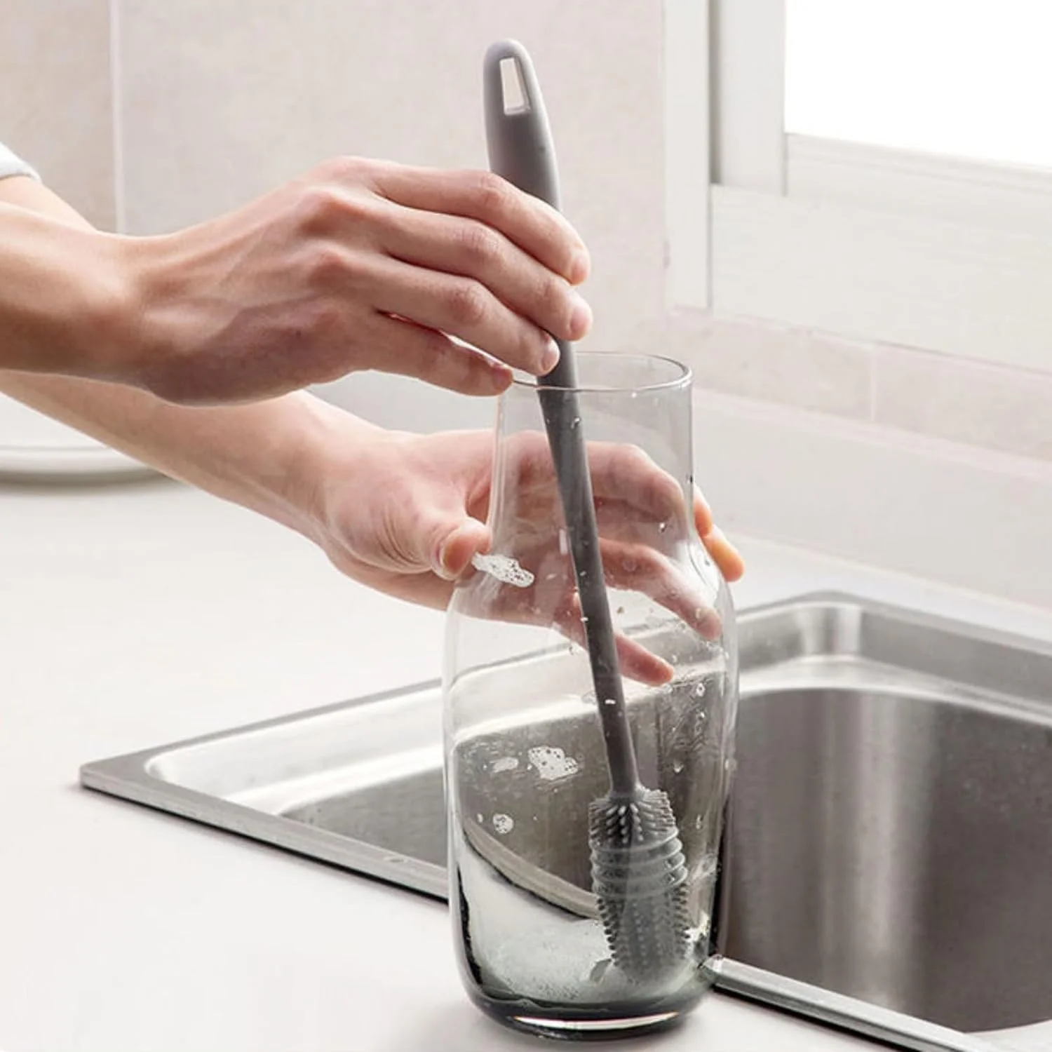 Cleaning Brush Long handle Silicone Cup Brush Non-dead Angle Multi-purpose Baby Bottle Cup Tea Cleaning Stain-free Household