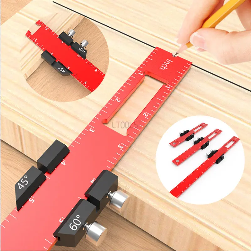 Woodworking Measuring Ruler Pocket Ruler Layout Tool Multi Angle Metal Slider with Guide Rail Aluminum Inch/metric Marking Ruler