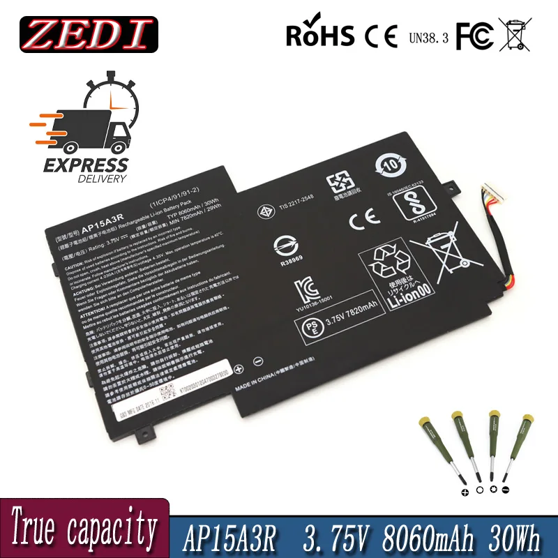 

Новый аккумулятор ZEDI AP15A3R AP15A8R для ноутбука Acer Aspire Switch 10E SW3-013P Series AP15A3R 3,75 V 30WH 8060mAh