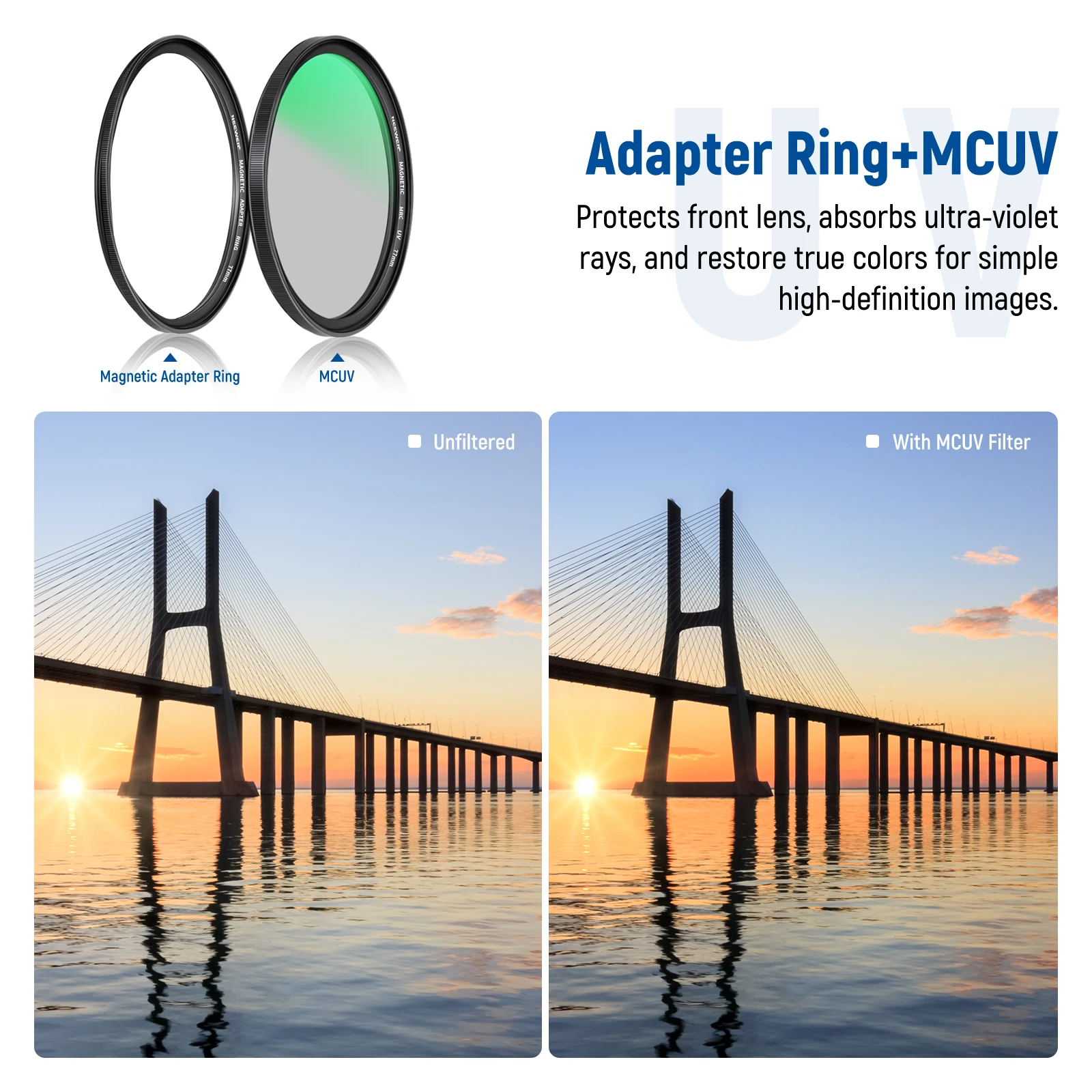 NEEWER Magnetic Lens Filter Kit, Neutral Density ND1000 & MCUV & CPL Filter, Adapter Ring, Filter Cap with 42-Layer Multi-Coated 4