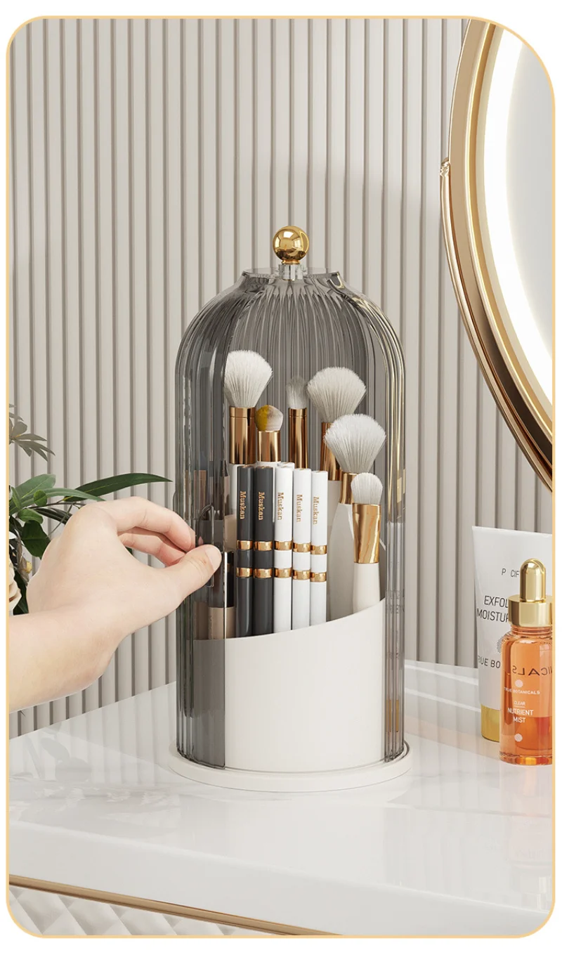 360° Rotating Makeup Brush Holder Desktop Makeup Organizer Cosmetic Storage Box Lipstick Eyebrow Pencil Holder Jewelry Container