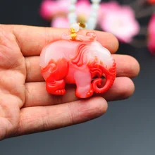 

Jade Elephant Pendant Necklace Natural Red White Jadeite Double-sided Hollow Carved Fashion Charm Jewellery Gifts for Men Women