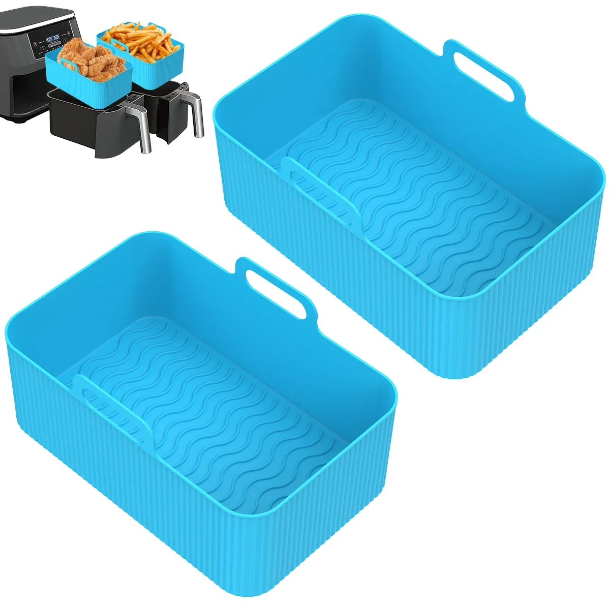 2 pezzi di rivestimento in silicone per friggitrice ad aria per Ninja doppia friggitrice ad aria accessori riutilizzabili teglia cestello forno pentola fodera accessori da cucina