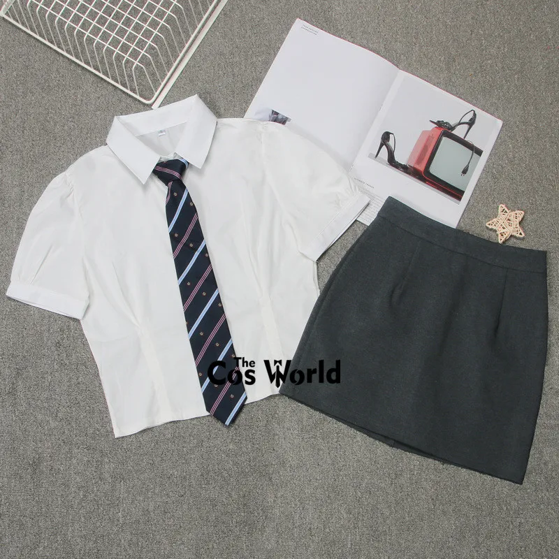 [Xiao Jian Shan] Japanese Short Puff Sleeve Summer Collect Waist Shirts Blouse Skirt JK High School Uniform Class Students Cloth 4