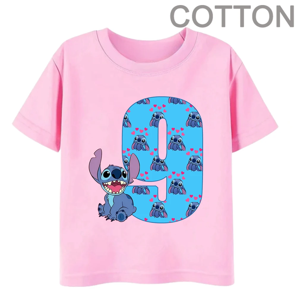 thumbnail image 1 of Camiseta de algodón para niños de Disney con combinación de nombre y dígitos 1, 2, 3 y 4 de PINK Stitch, dibujos animados Kawaii, informal, para niñas y niños, estilo Harajuku, 1 of 5
