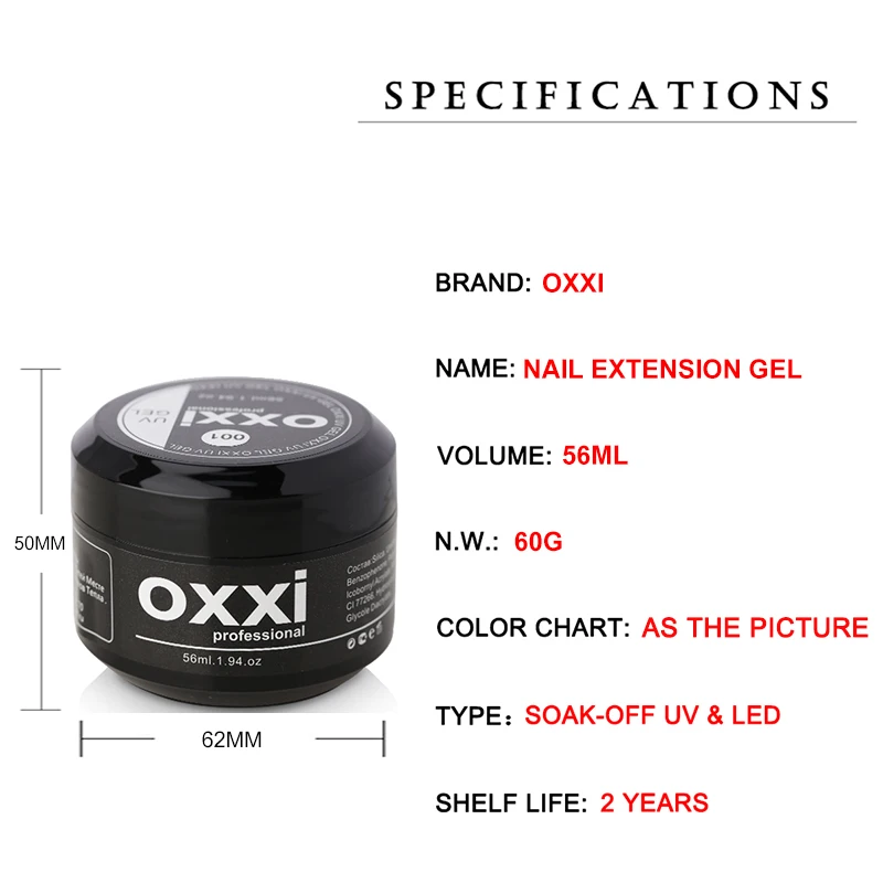 OXXI 56ml UV Nail Extension Gel Semi-permanent Builder Varnish Manicure Poly Nails Gellac Acryl Gel Polish Easy Building Enamels 3