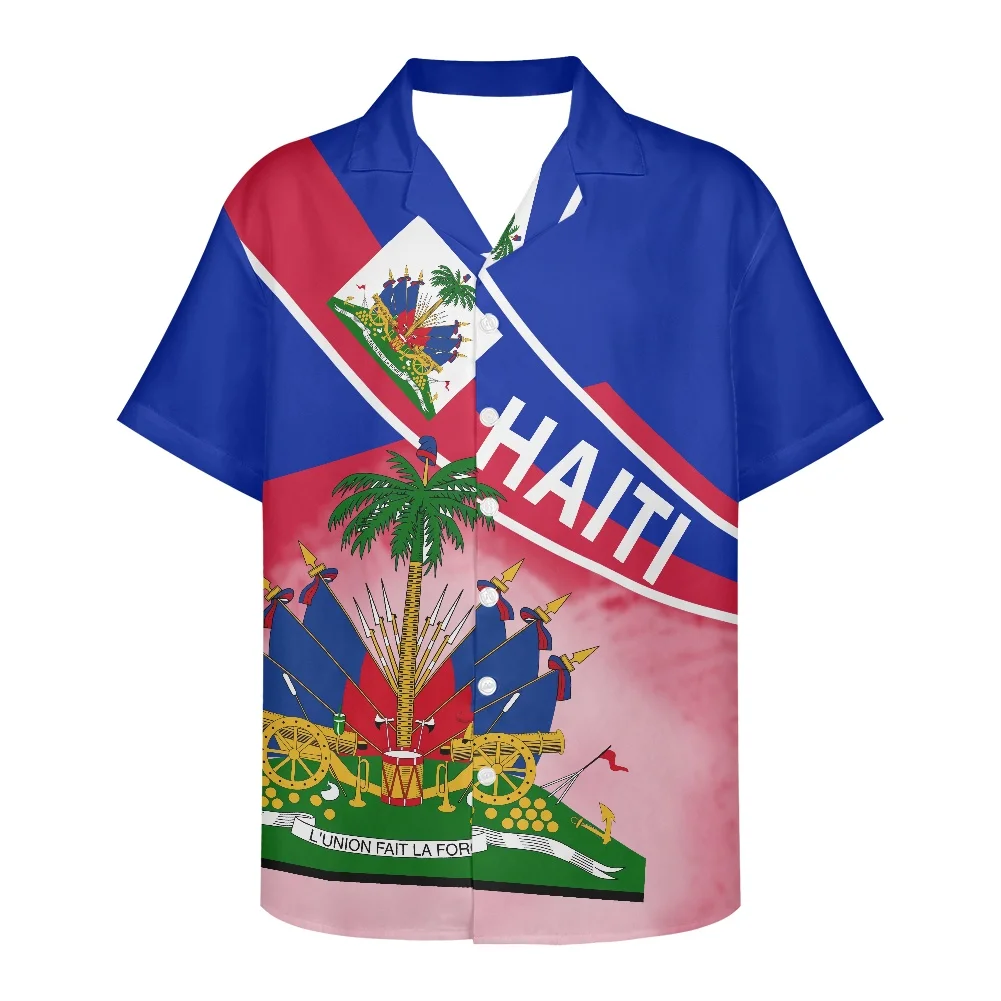 Polynesian Tribe Men's Shirt Summer 2022 Men Shirts American Flag Printing Clothing Plus Size Short-Sleeved V Neck Men's Shirts