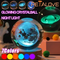 Crystal Ball LED Night Light Colorful Saturn Solar System 3D Moon Table Lamp USB Bedroom Atmosphere Lamp for Birthday Kid Gift 1