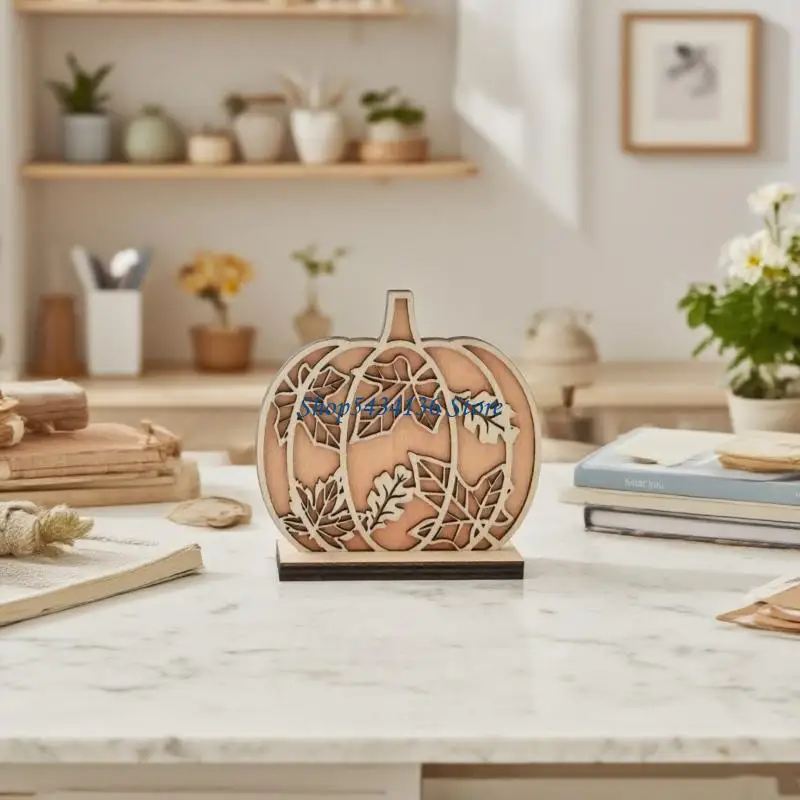 H7ED Herbst Dekore für Haus Herbst Holzschild Bauernhaus Autumn Harvest Tabletop Decore – Detail 8