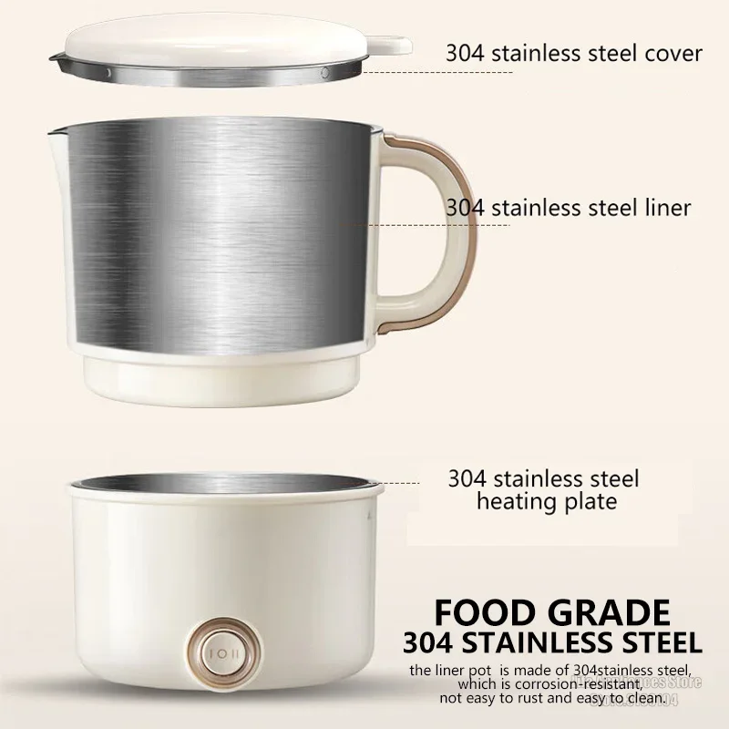800ML Electric Cooking Pot Foldable Hotpot Portable Multicooker Split Type Electric Kettle Frying Pan For Home Travel Office 6
