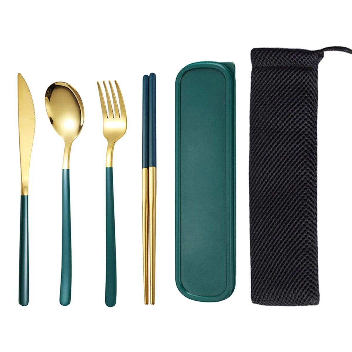 4pc Stainless steel tableware knife and fork spoon chopsticks tableware suit students go to school portable suit