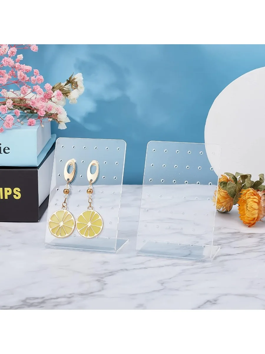 4 Pack Earring Holder 42 Holes Small Ear Studs Display Stand L-Shape Earrings Jewelry Show Rack Stand Organizer Plastic Display