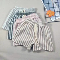 Short à rayures en lin et coton pour enfants, cinquième pantalon d'été décontracté pour garçons et filles 1