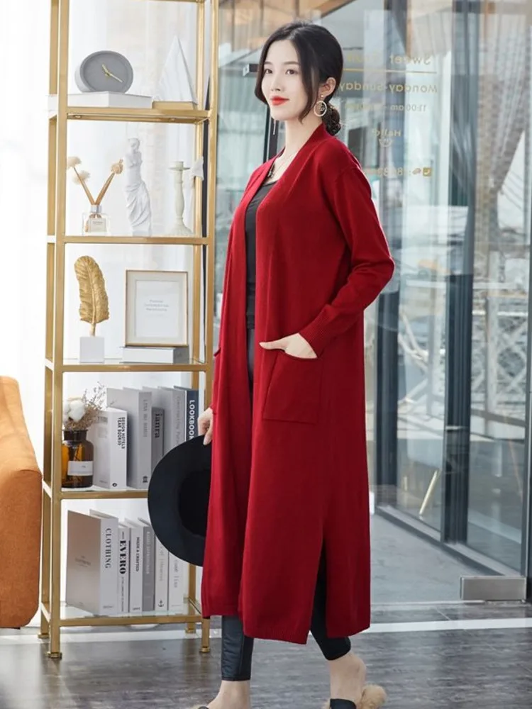 

Sweater Women Vintage Long Sleeve Solid Color Fashionable V Neck Casual Soft Knitted Long Cardigan Spring Autumn New 2023