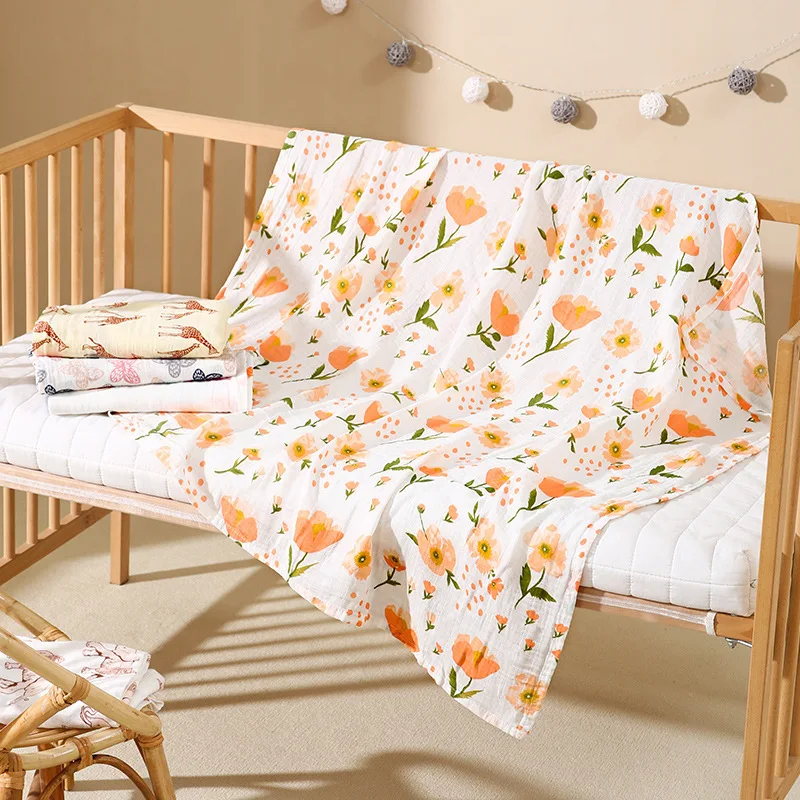Summer Baby Quilts Linen Newborn Blankets 120*110cm Infant Boy Girl Stroller Nursery Quilts