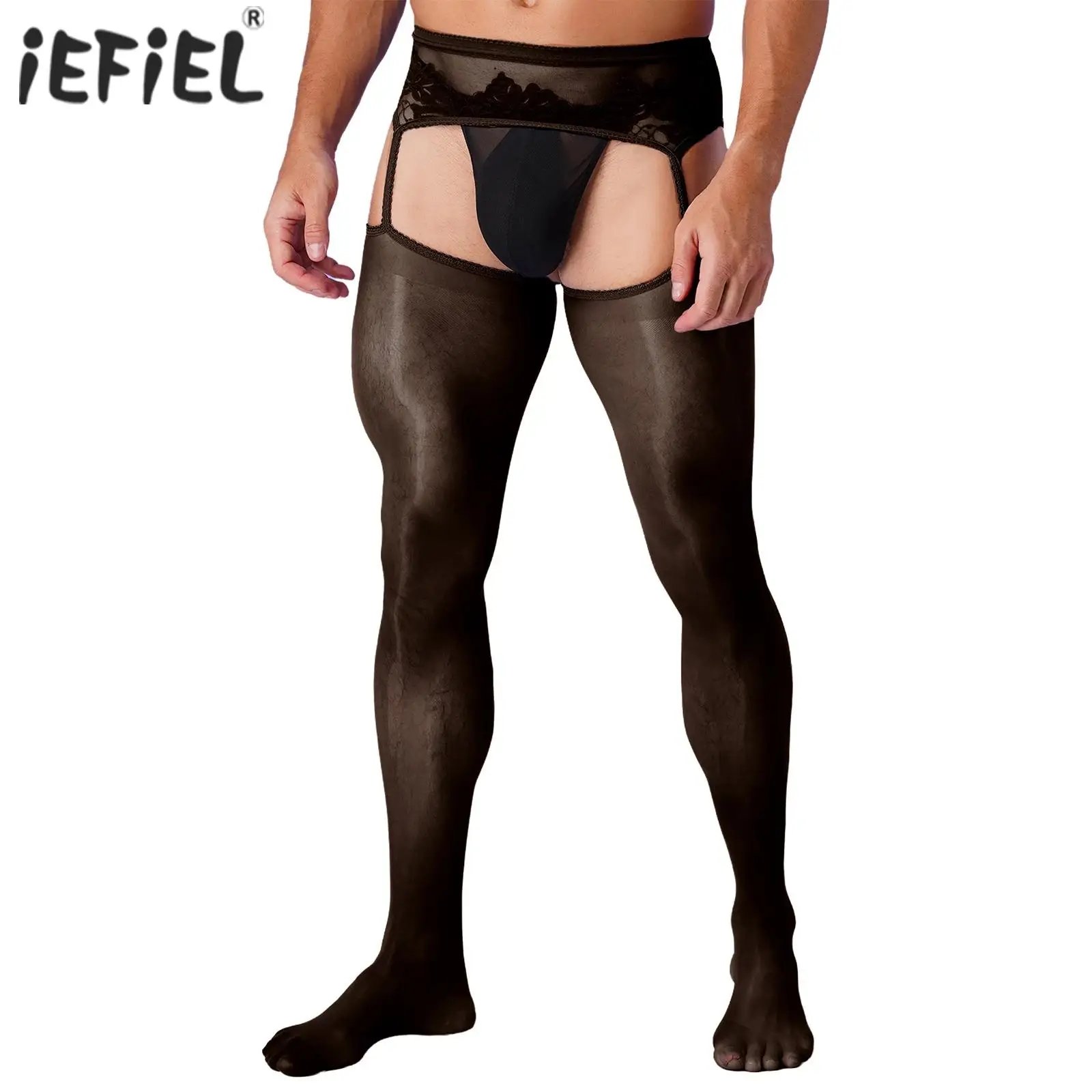 Men stockings mens pantyhose Mens Pantyhose Cutout Crotchless Stockings Underwear Floral Lace Patchwork Leggings Garter Stockings Lingerie Thong Nightwear