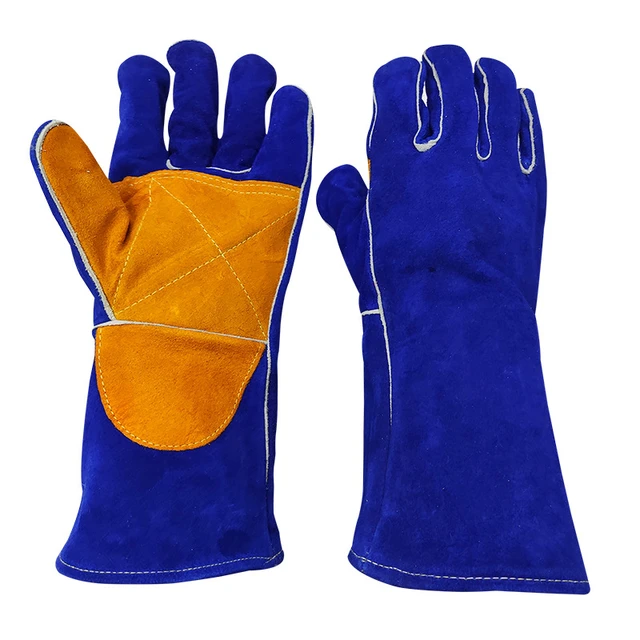 Gants de soudage en cuir à manches longues de 14 pouces, bleu