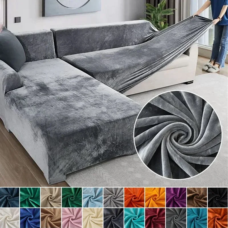 Sofa Cover Velvet Thick Elastic 1/2/3/4 Seater Sofa Cover for Living Room L Shaped Corner Couch