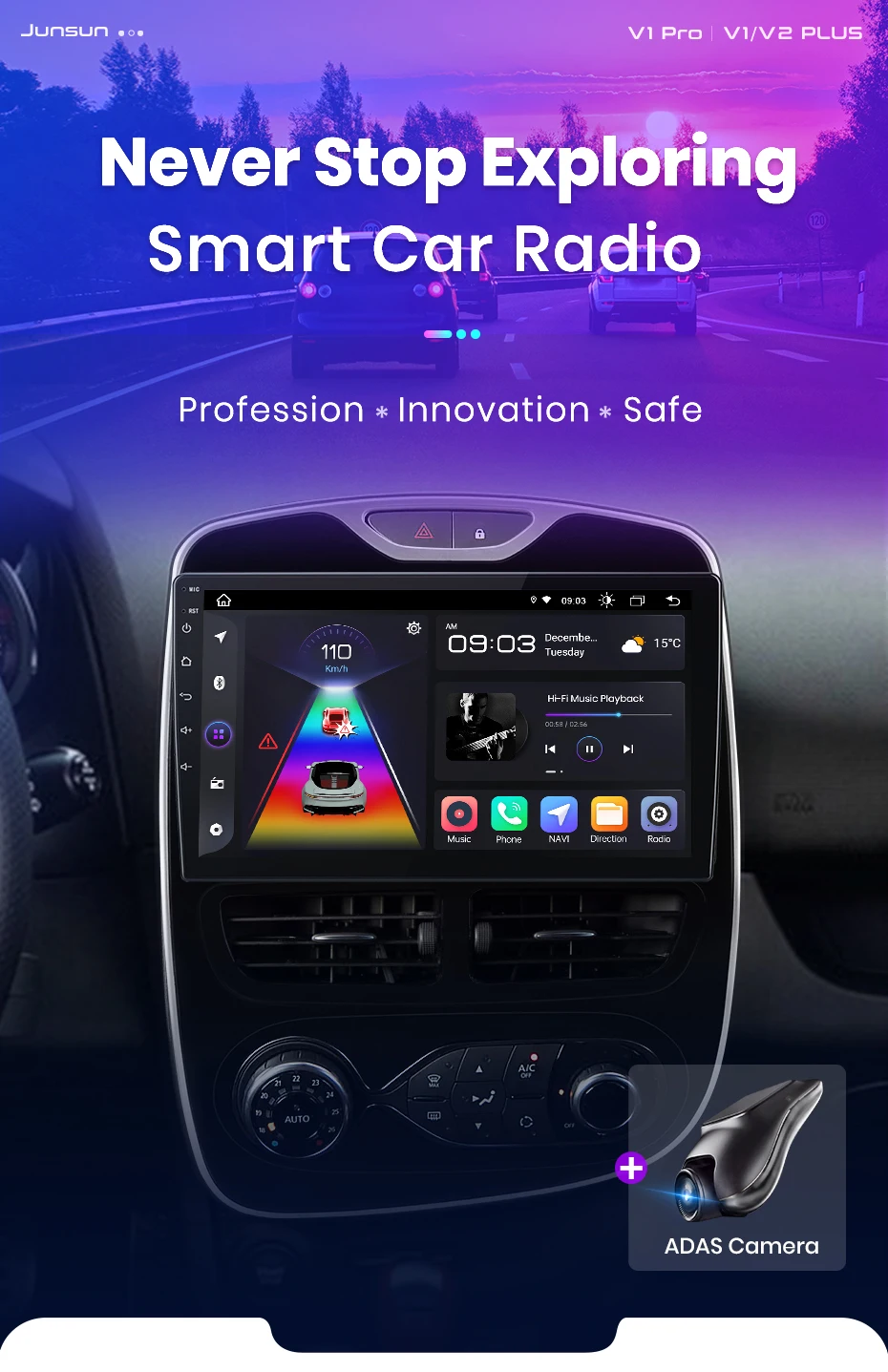 Junsun V1 AI Stimme Wireless CarPlay Android Auto Radio für Renault Clio 4 2012-2016 4G Auto Multimedia GPS 2din autoradio WIFI – Detail 1
