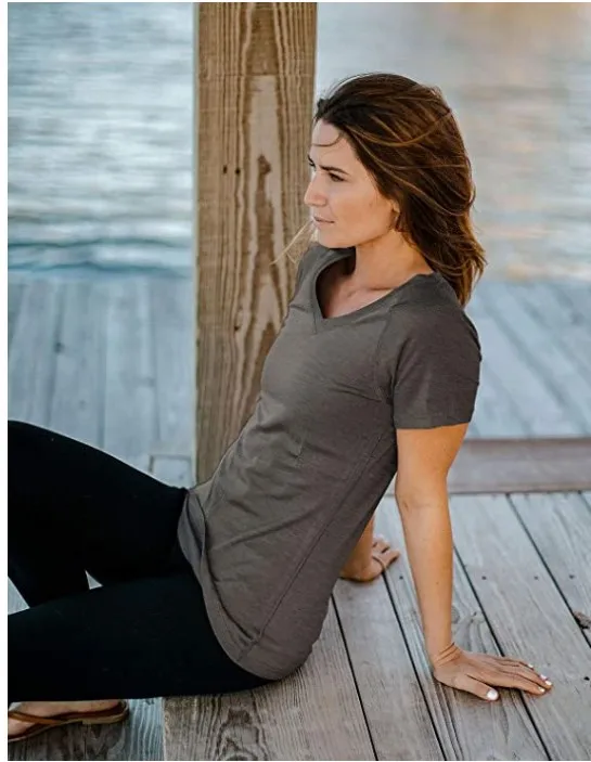 Women's 16.5Micro merino wool V Neck T shirt long sleeve Next to Skin merino wool base layer tops sports clothing Quick dry 3