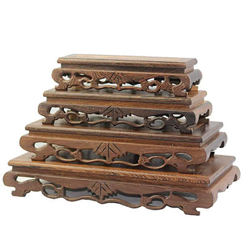 Redwood Square Solid Wood Flower Pot Base, Creative Carving, Multi-Functional, Household Table Decorations