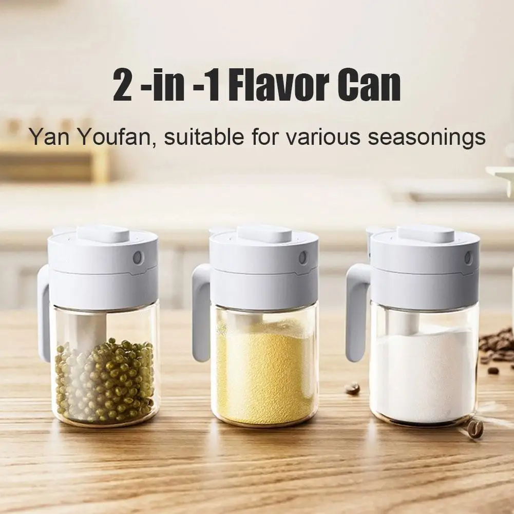 Glass Handle For Kitchen Seasoning Jar Flip Over Seasoning Box Transparent Glass With Spoon 1pc seasoning jar