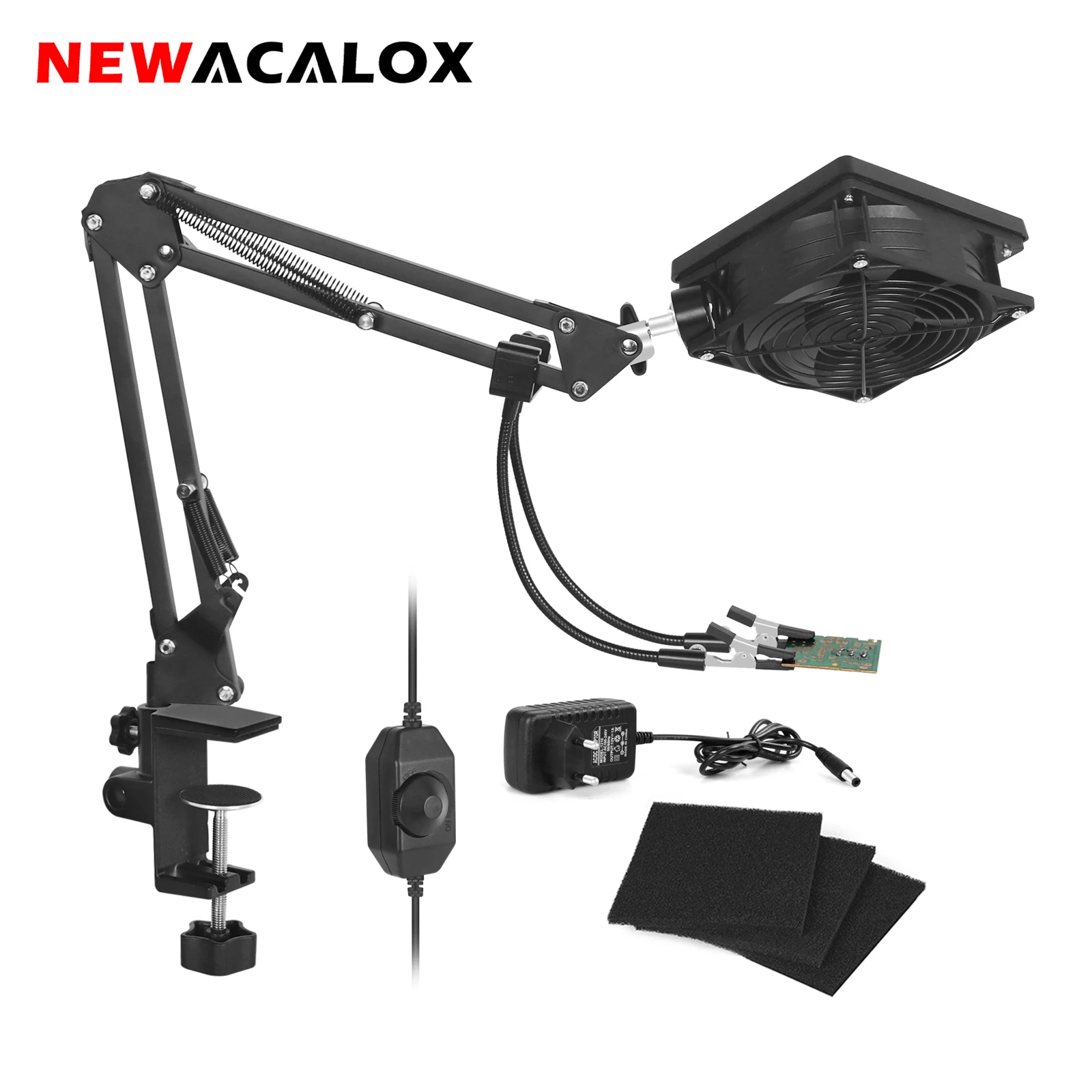 NEWACALOX 220V/110V Soldering Exhaust Fan Welding Smoking Device Instrument Adjustable Wind Speed 2PCS Third Helping Hand Tools