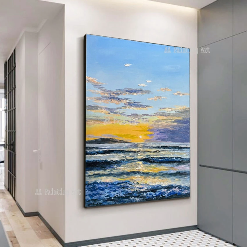 

Seascape Sunset Scenery Picture Home Entrance Decor Abstract Oil Painting Wall Art Modern Murals Canvas Artwork Showpieces