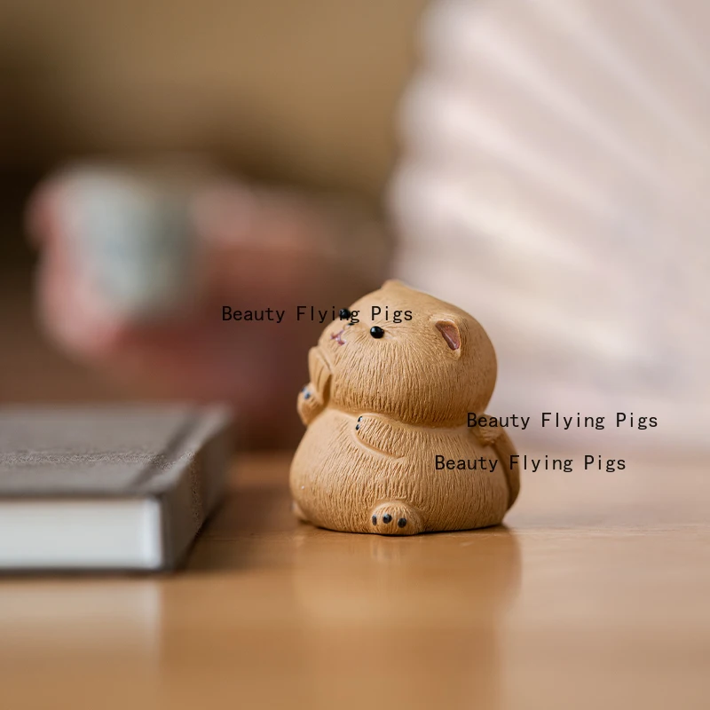 Yixing Purple Clay Cat Tea Pet Cute Desktop Decoration Tea Set Supplies Accessories High End Tea Toys Kawaii Room Decor