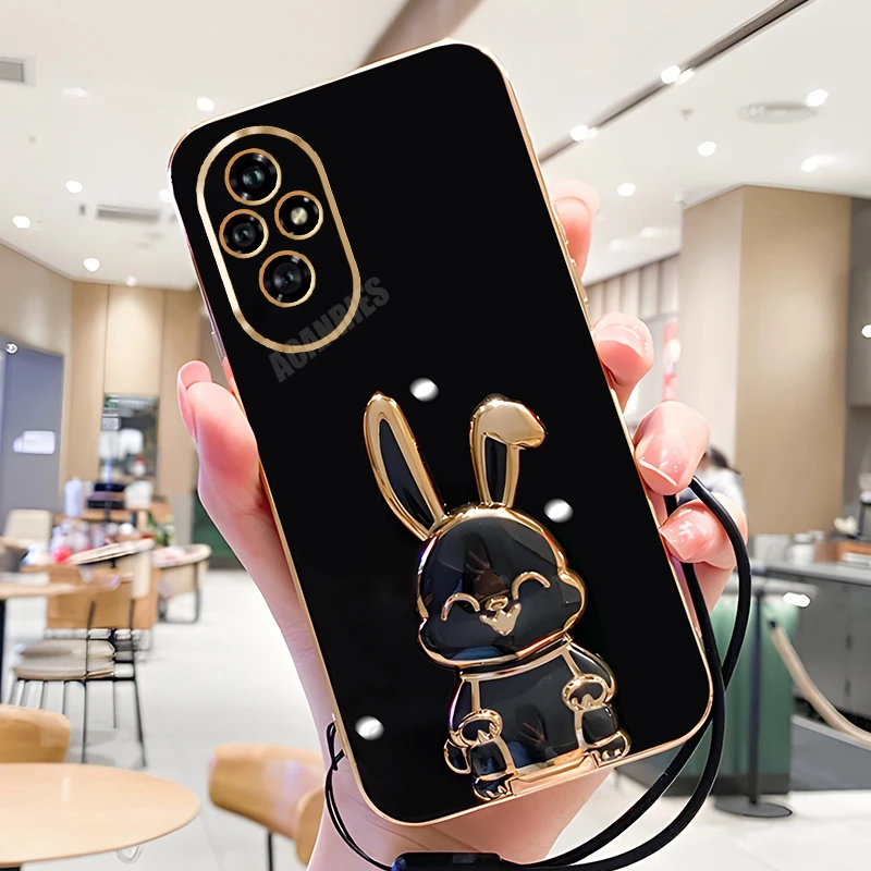 Plating Rabbit Holder Lanyard Silicone Stand Case - Honor Series