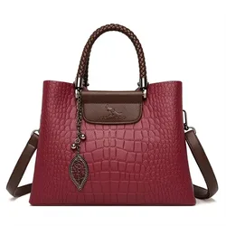 Elegant Soft Leather Shoulder Crossbody Bag - Luxury Print with Large Capacity (Burgundy)