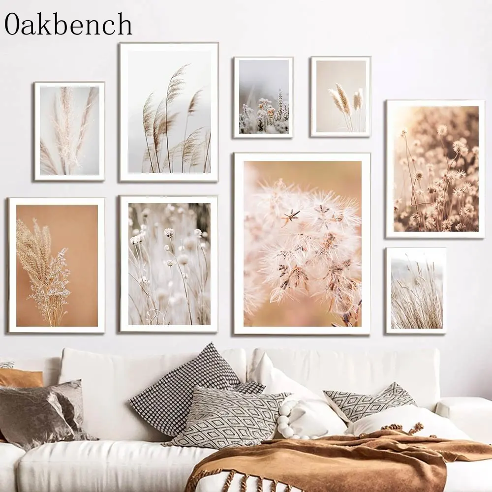 Beige Landscape Wall Art Reed Art Prints Pampas Grass Canvas Poster Dandelion Print Pictures