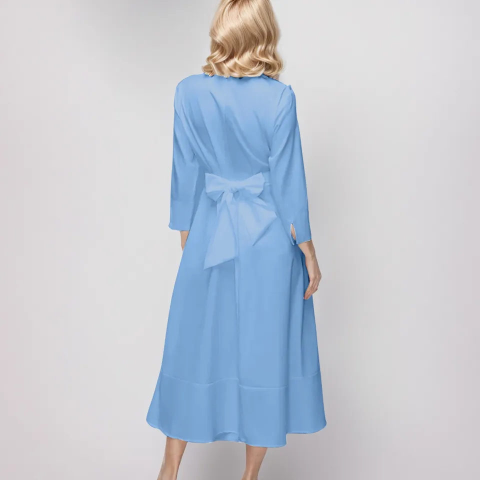 Elegant Women Solid Color Long Sleeve Dress