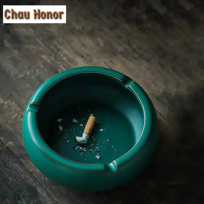 Japanese Turquoise Coarse Ashtray Retro Anti-odor and Anti-smoke Ashtray Cigarette Ash Tray Weed Smoking Tableware Decoration