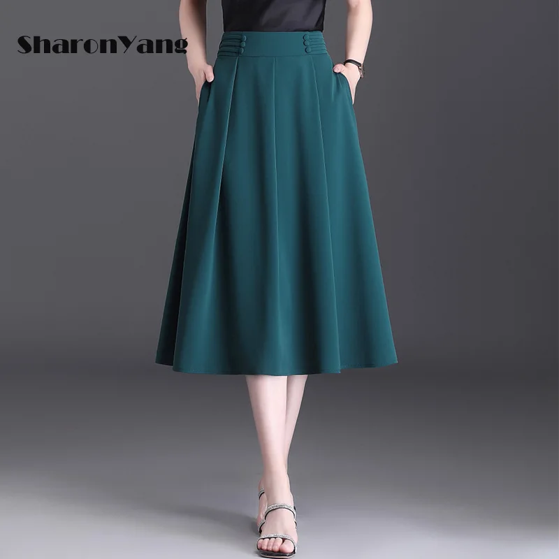 

2022 Spring Summer New Skirts Womens A-line Skirt Mid-calf Skirts for Women Large Size Green Swing Skirt Mujer Moda