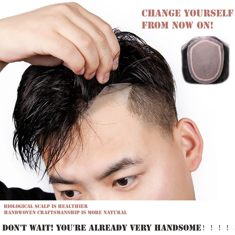 

Men's human Hair wig Repair Pieces Bald Top Handwoven Real Hair Hair Inch Flap Wig Repair Block Biological Scalp