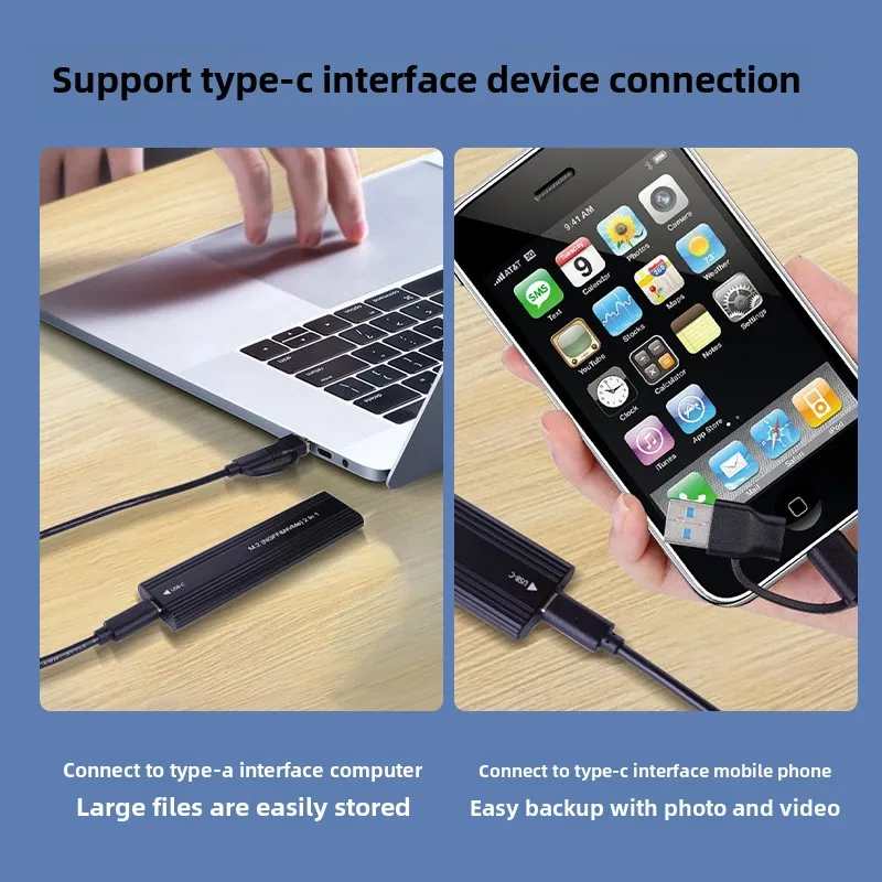 M2 SSD Case NVME M.2 Solid State Drive External Enclosure 2230/2242/2260/2280 M.2 To USBC 10Gbps SSD Aluminum Case for M/M+B Key