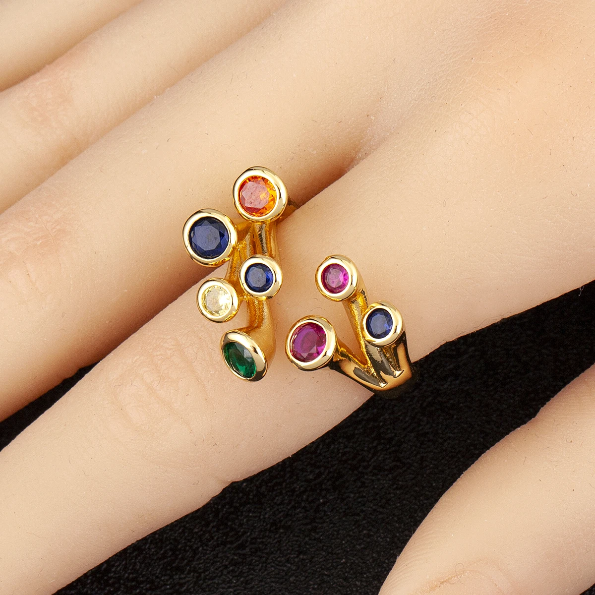 AIBEF 4 Colors Inlaid Colorful Zircon Open Rings Adjustable For Female Male Irregular Design Crystal Finger Jewelry Gift 6