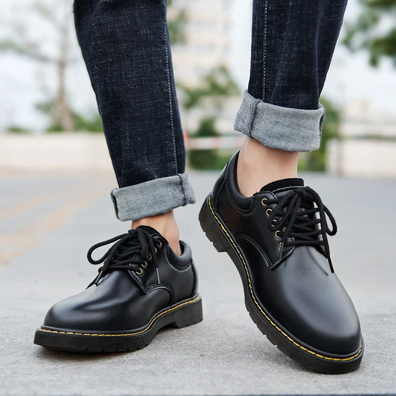 Autumn and Winter Fashionable Men's Shoes Low-cut Thick-soled Comfortable Shoes 2023 Black Lace-up Versatile Business Work Shoes