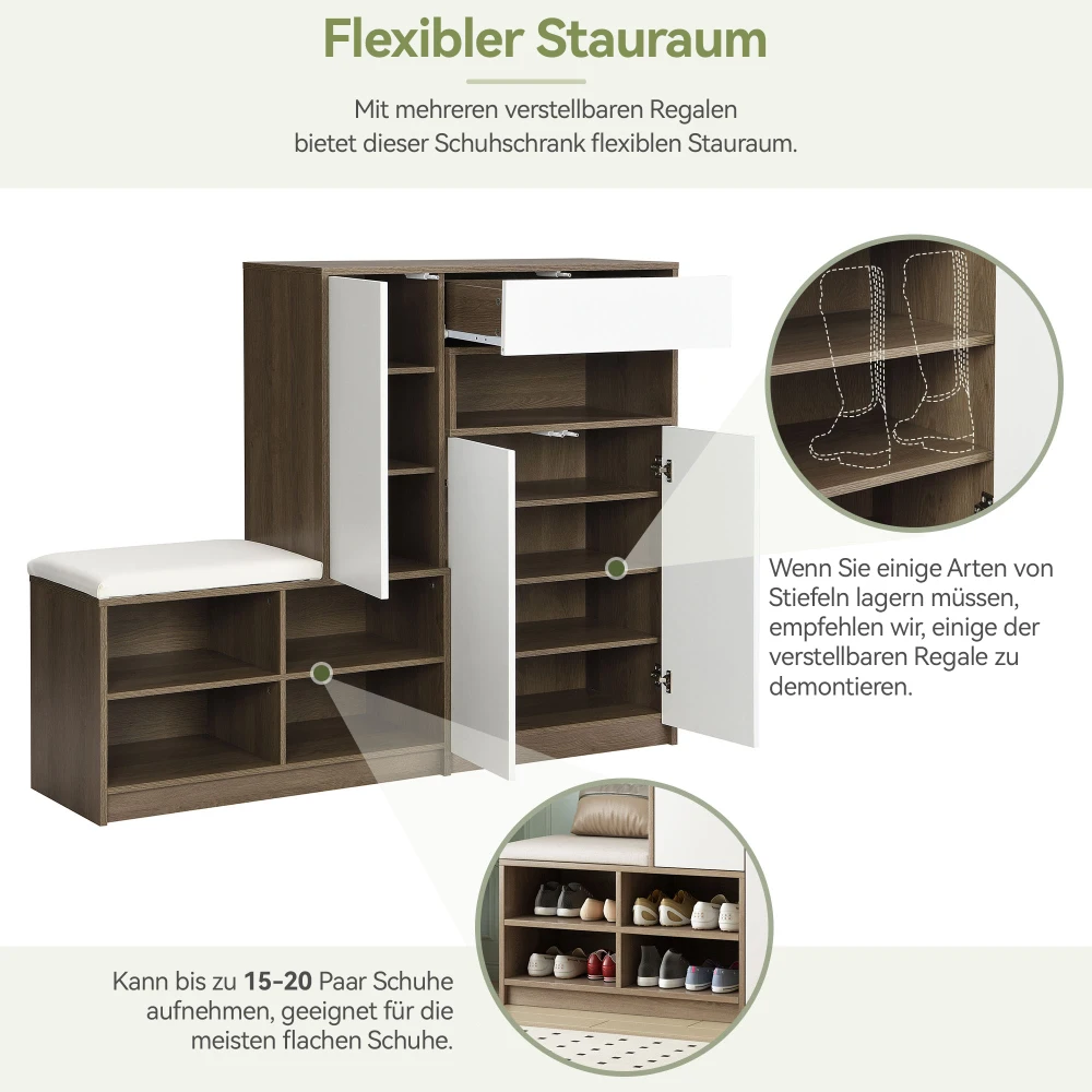 PINGGO Schuhaufbewahrungsschrank, Schuhschrank mit gepolstertem Sitz, verstellbare Regale, vielseitige multifunktionale Schuhaufbewahrung für den Flur – Detail 29