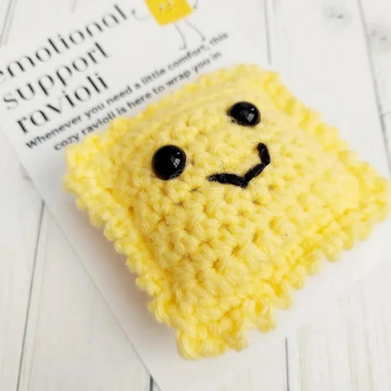 1PC 100% NEW Emotional Support Ravioli Knitted Positive Energy Pocket Doll With Card For Home Room Decoration Gift 6