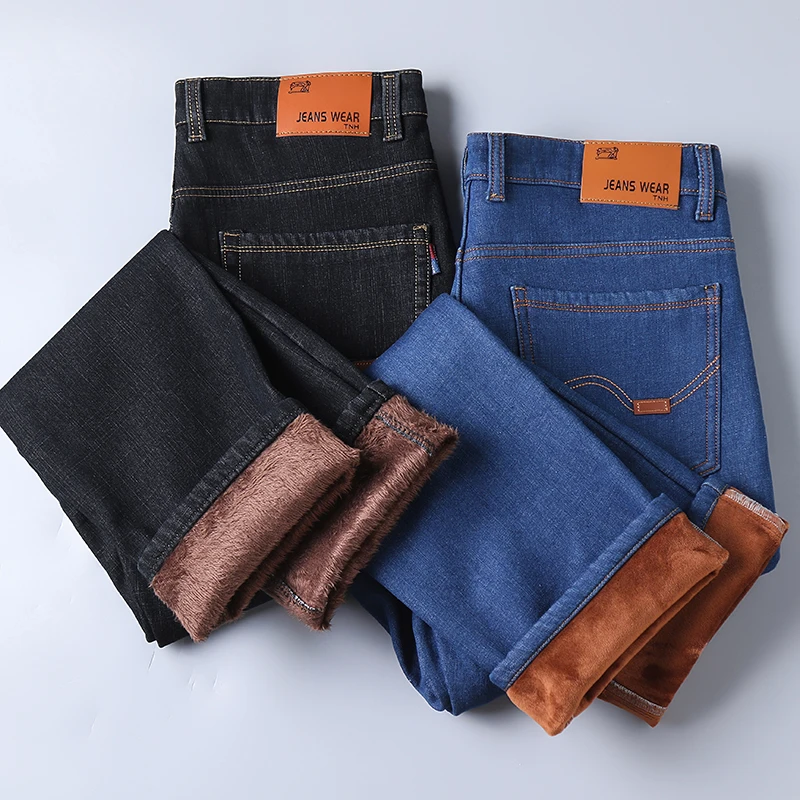 Men's Jeans Denim Autumn and Winter New Plush Thickened Loose Straight Large Size Warm Work Casual Long Pants 6