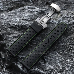 Deluxe Waterproof Silicone Watch Band with Butterfly Buckle - 20mm (Black green)
