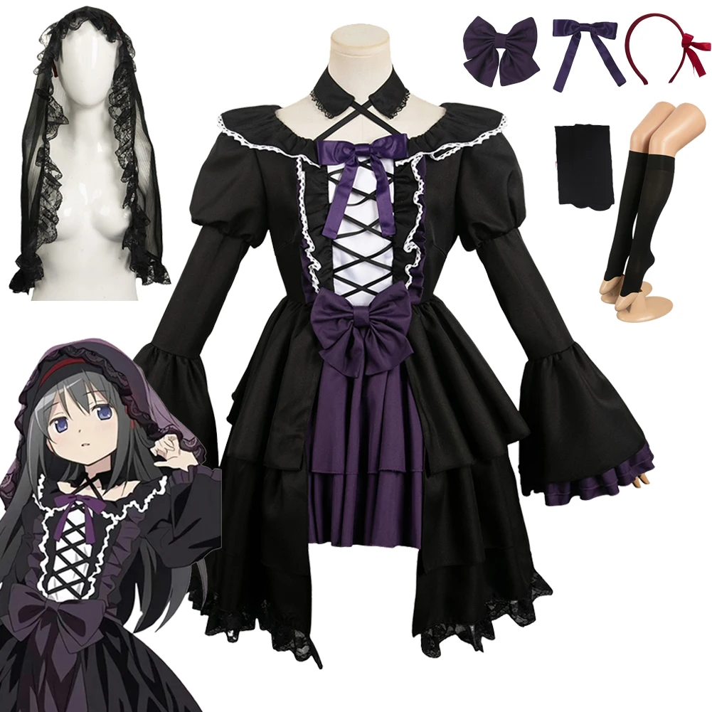 

Puella Magi Cos Madoka Magica Akemi Homura Cosplay Fantasy Costume Disguise For Women Adult Gothic Dress Halloween Carnival Suit