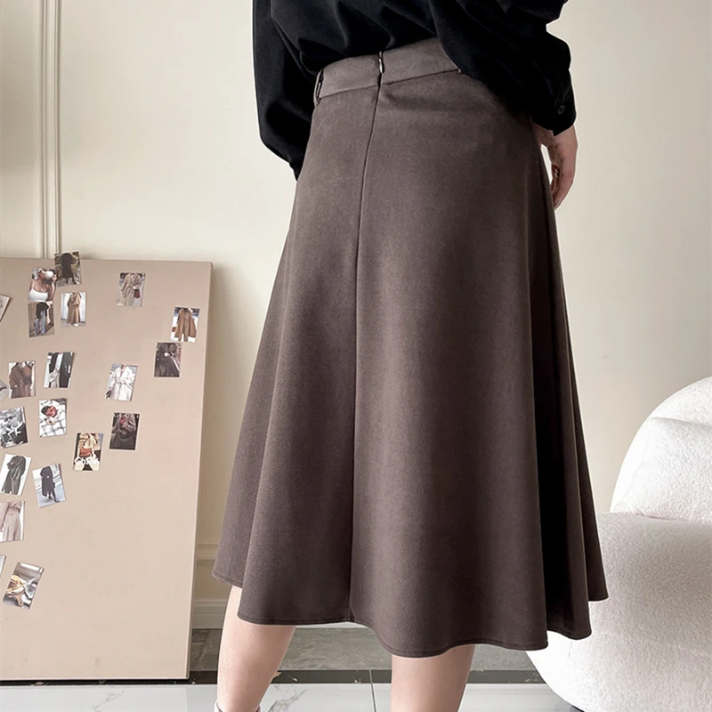 golf skirt Women Korean High Waist Skirt Casual Slim Streetwear A-Line Skirt Ladies Harajuku Zipper Solid Vintage Mid-Calf Skirts Female black skirt