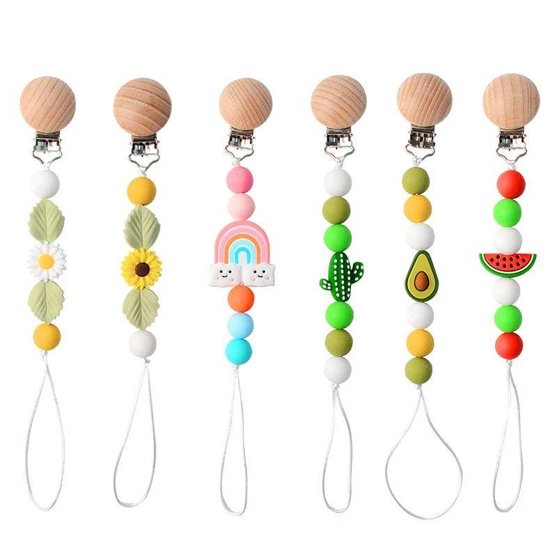 

Manual Baby Pacifier Chain Clip Cartoon Silicone Beads Chew Teething Toy Dummy Clips Soother Nipple Holder Newborn Accessories