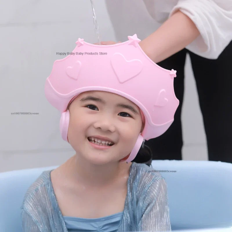 Children Shampoo Cap Adjustable Size Crown Baby Shower Cap Cartoon Bath Visor Infant Hair Shield Ear Protection Waterproof