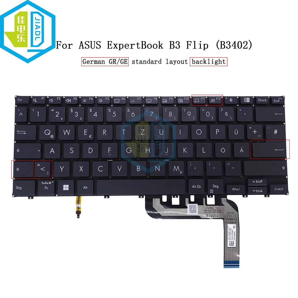 Notebook Alemanha Teclado Retroiluminado Keycaps Azuis Teclado Retroiluminado Qwertz Apto para Asus Experimtbook b3 B3402 B3402fea B3402f - Imagem 4